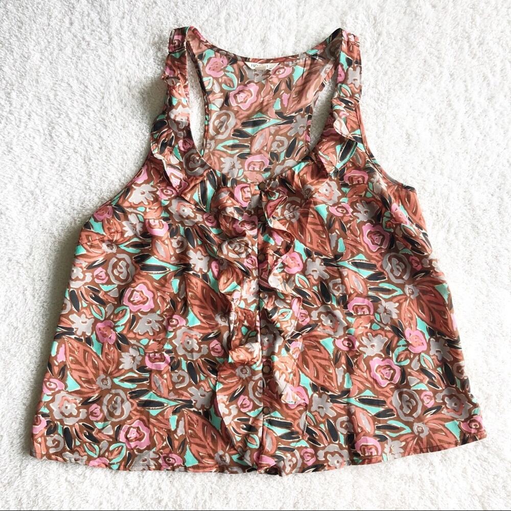 I LOVE H81 Womens Medium Floral Casual Summer Button Front  Racerback Tank Top